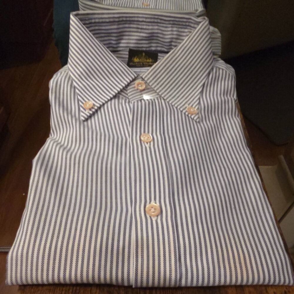 Oxxford Hand Made Striped Dress Shirt - Unique - Picture 5 of 11